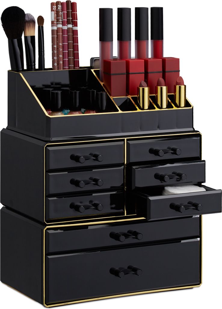 relaxdays 2 x Make Up Organizer schwarz/gold