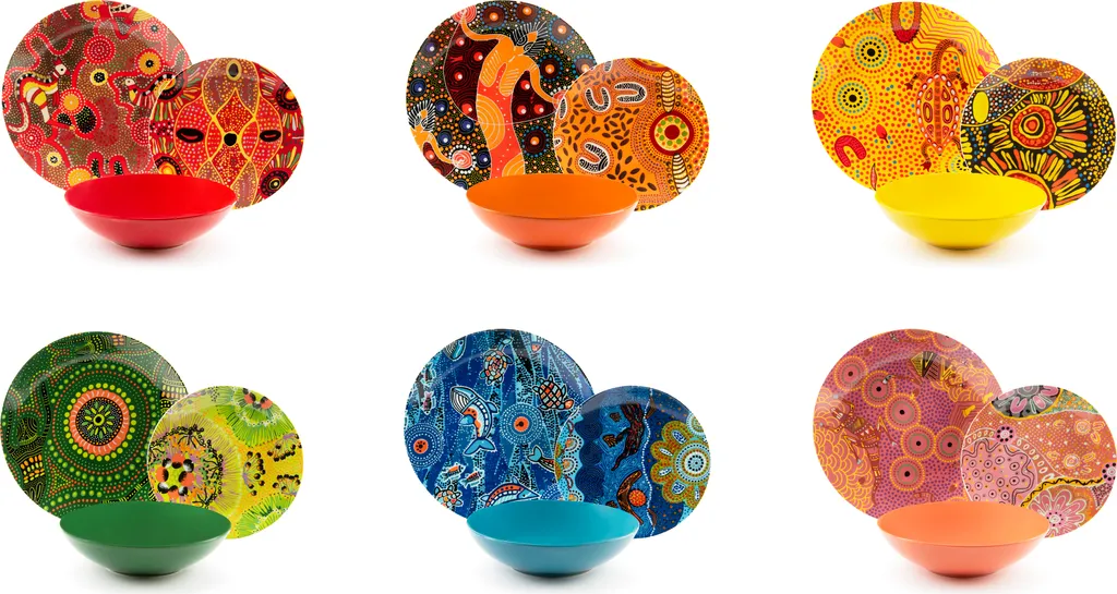Set Piatti Excelsa 18 Pezzi Aboriginal in Porcellana e Gres Colorati