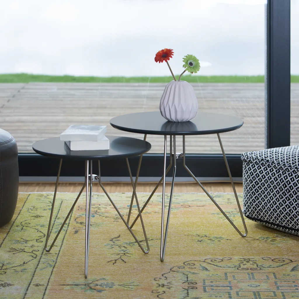 Table d'appoint tripode en métal lot de 2 supports design industriel - 2