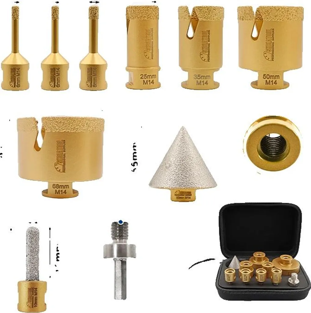 Set de 10 forets diamantés M14 avec adaptateur hexagonal pour carrelage
