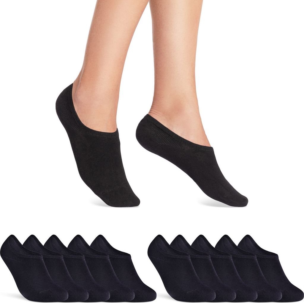 10 Paar Sneaker Socken Damen & Herren unsichtbare kurze Socken mit Silikonpad gegen Verrutschen 16805- Schwarz 43-46