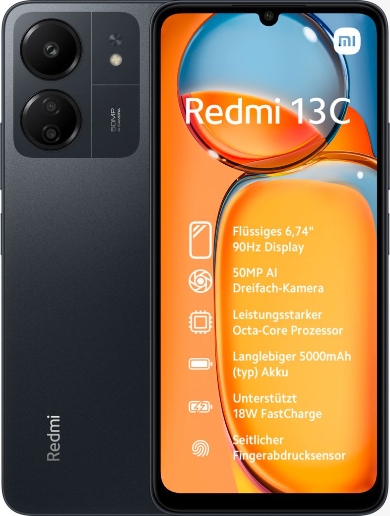 Redmi 13C 8GB + 256GB Midnight Black Smartphone Produktbild 