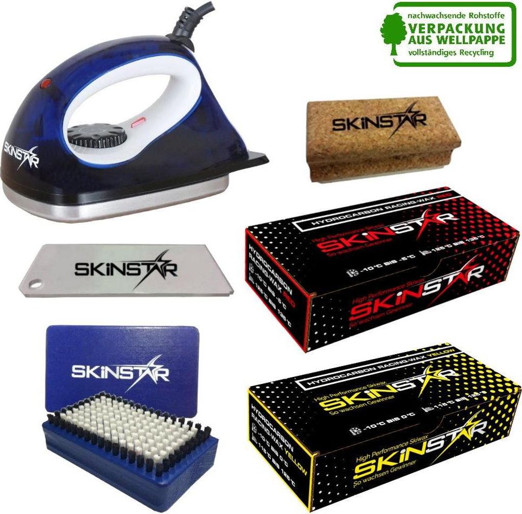 SKINSTAR Starter Ski Wachs Set, Wachsbügeleisen Bürste Hydrocarbonwachs 6-teilig Type B