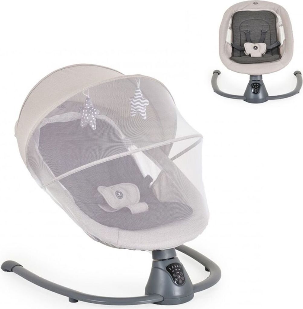 Cangaroo Babywippe elektrisch Zara Schaukelfunktion, Musik, Timer, Moskitonetz hellgrau