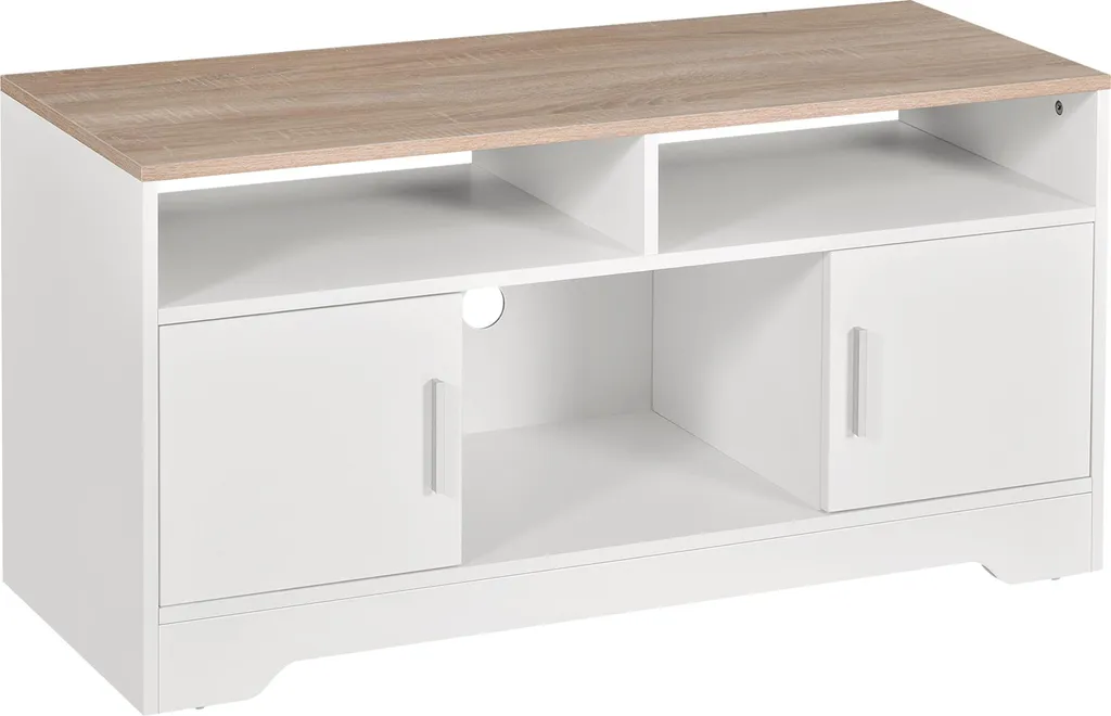 HOMCOM Meuble TV Blanc 105 cm avec 2 Placards et Casiers de Rangement