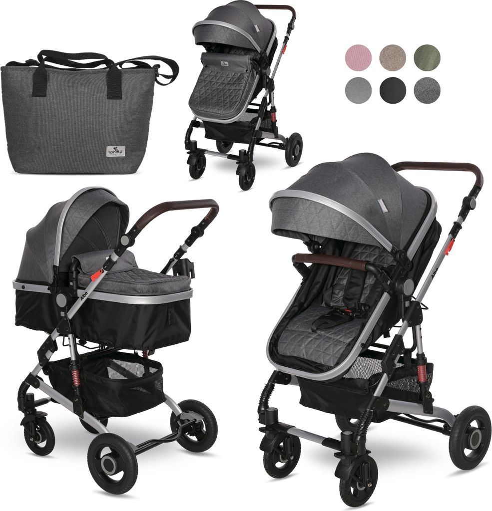Lorelli Kinderwagen Alba 2 in 1 mit Liegeposition, Baby Buggy klein zusammenklappbar, faltbarer Liegebuggy bis 15kg, Reisebuggy, dunkelgrau
