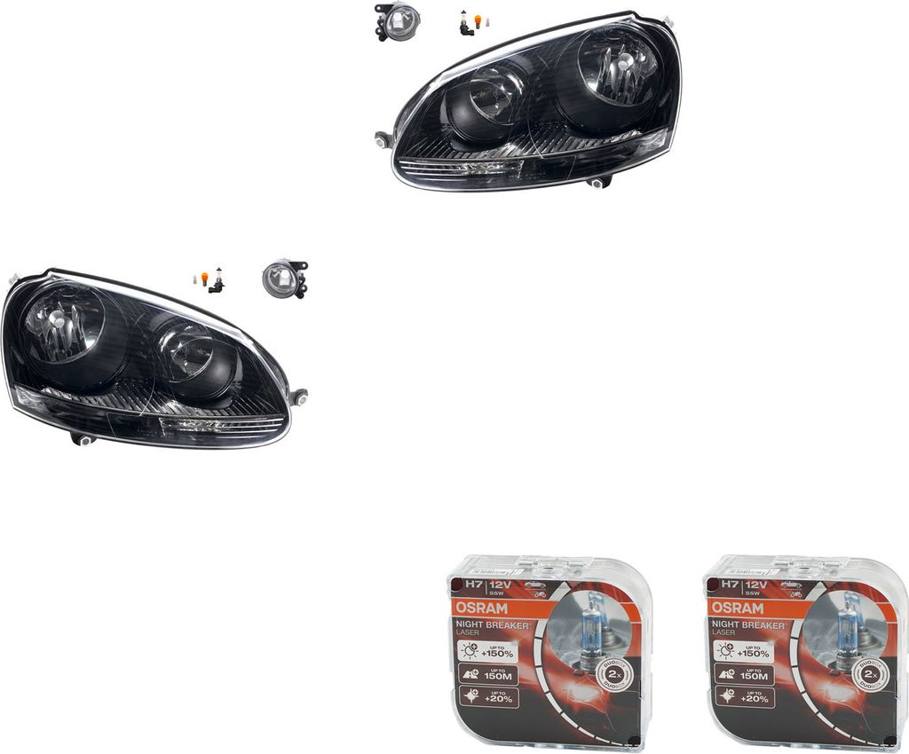Johns, Scheinwerfer + Osram Night Breaker Laser passend für VW Golf V 1K 5M 10/03-05/09 1K6941005T 1K6941029T 1K6941006T 1K6941030T 1K0941699C 1K0...
