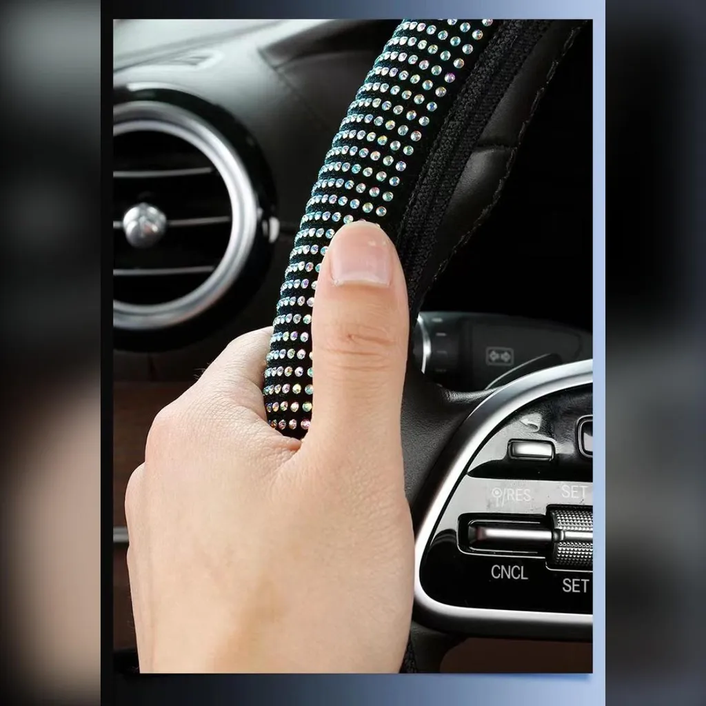 Coprivolante Jarvins Glitter [36,5 – 38 cm ] antiscivolo con strass | Coprivolante Bling | Misura universale | Coprivolante auto in pelle