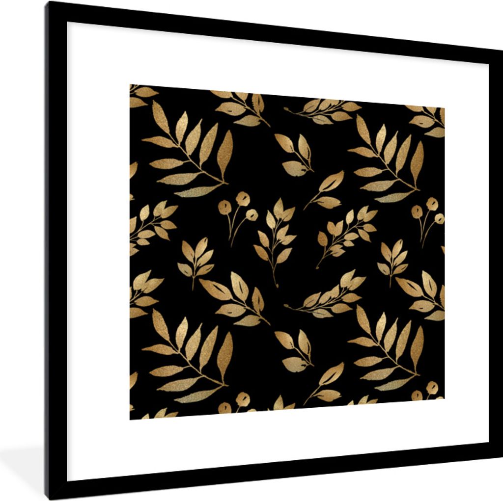 MuchoWow® MuchoWow® Gerahmtes Poster Blatt - Muster - Gold Produktbild 