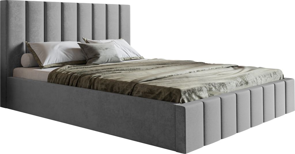 Polsterbett 140x200 Moris - Schlafzimmer, Bettkasten, Lattenrost - Modern Doppelbett, Grau