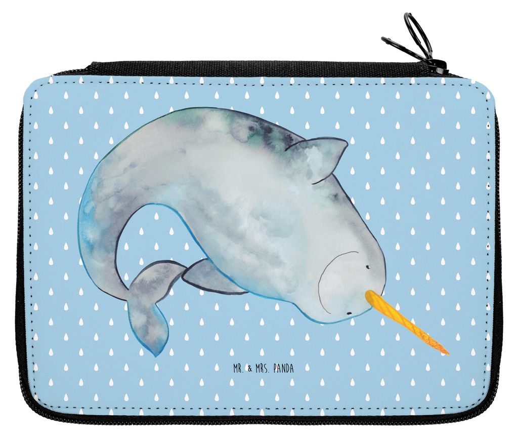 Mr. & Mrs. Panda Federmappe Narwal - Blau Pastell - Geschenk, Bleistiftetui, Kinderzimmer, Hausfrau, Aufräumen, Wal, Federtasche, Schlampermäppch...