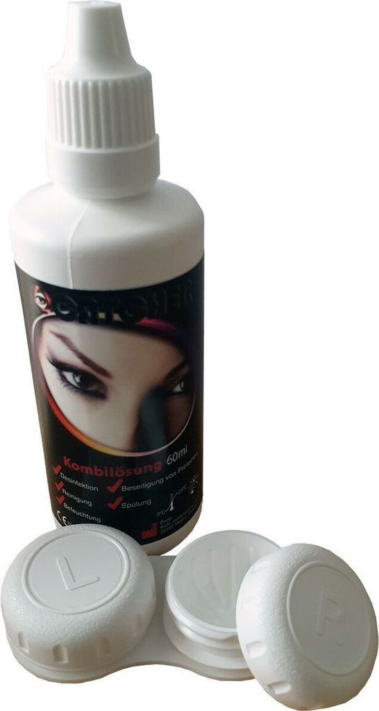 Kontaktlinsen-Set Kombilösung 60 ml und Aufbewahrungsbox für 2 Linsen Zubehör Fasching Karneval Mottoparty Halloween