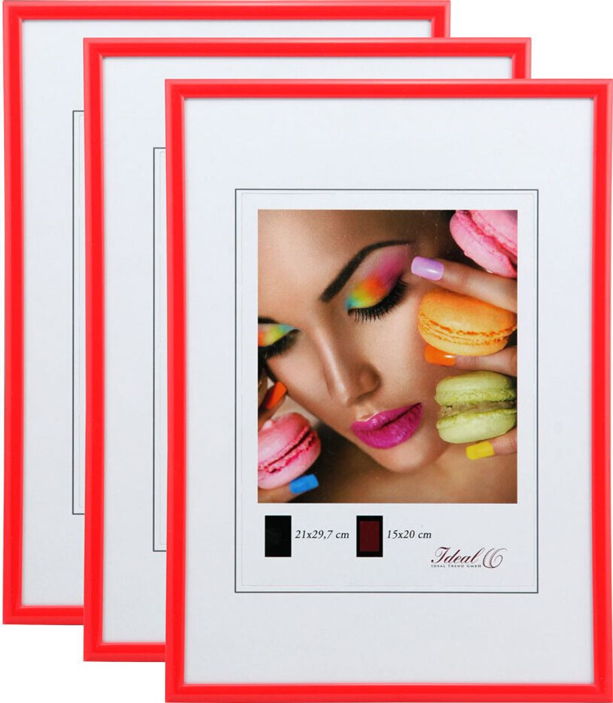 New Lifestyle Set Bilderrahmen Wanddeko Collage Poster Rahmen 2er 3er 5er Pack - Farbe: 3er Pack Rot | Format: 30x30