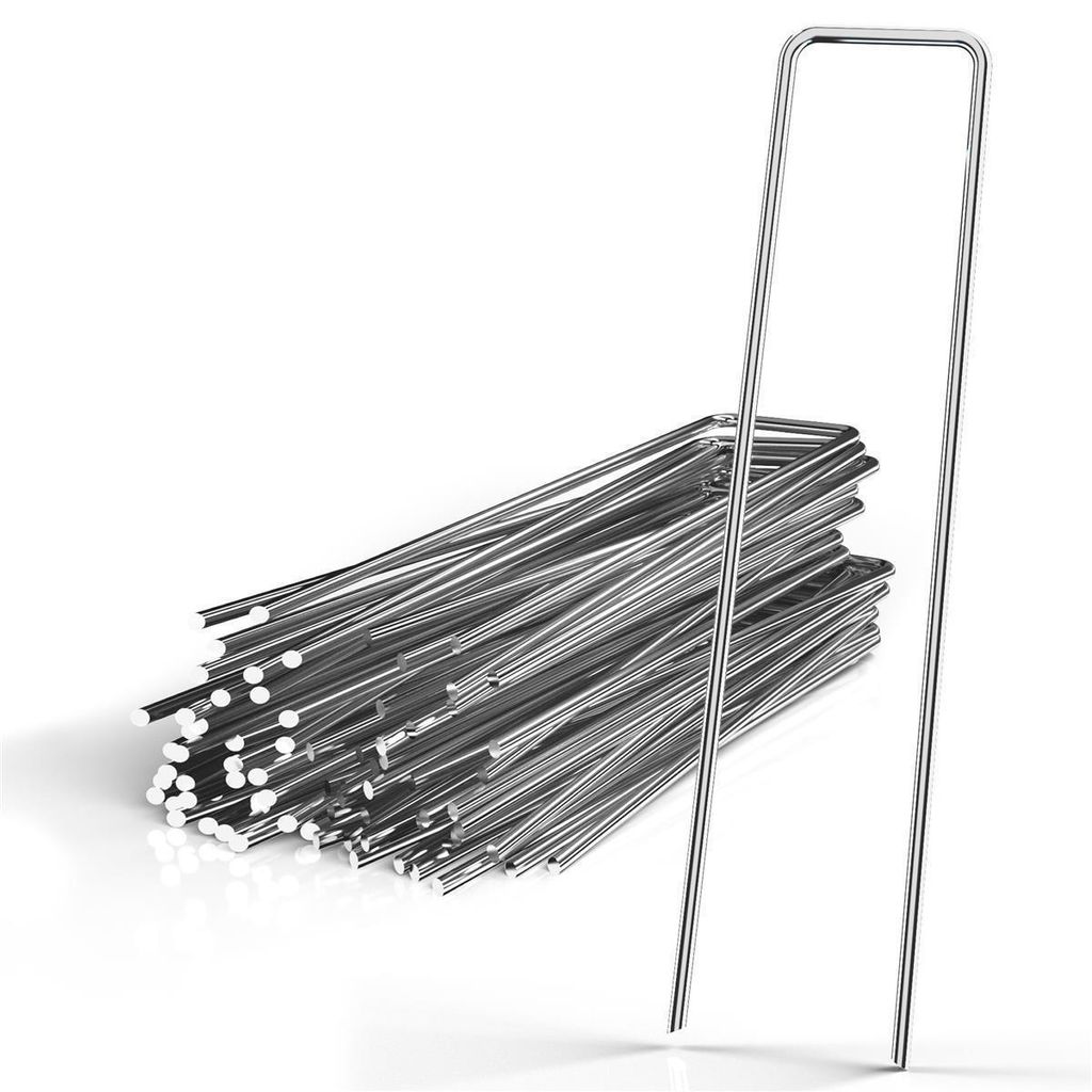 Intirilife 100 x Erdanker 150 x 25 x 2,7 mm aus verzinkter Stahl Rostfrei - Unkrautvlies Befestigung Erdnagel Bodennagel Widerhaken