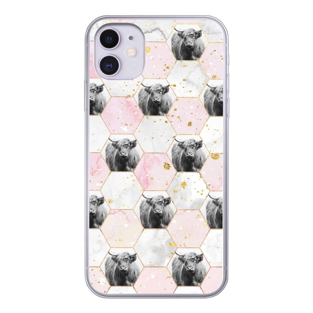 MuchoWow Handyhülle Schutzhülle Hülle für iPhone 11 Schottischer Highlander - Muster - Gold Silikon Softcase Handy Hülle - Handytasche