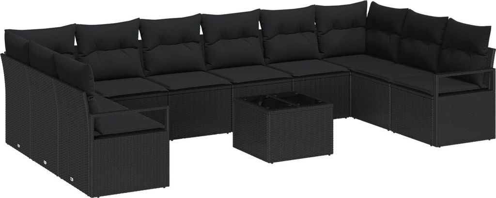 Möbel 11-teiliges Garten-Sofa-Set mit Kissen Beige Poly-Rattan, 2-Sitzer Garten-Sofa mit Stauraum & Kissen Schwarz Poly-Rattan - Gartensofas 3355242