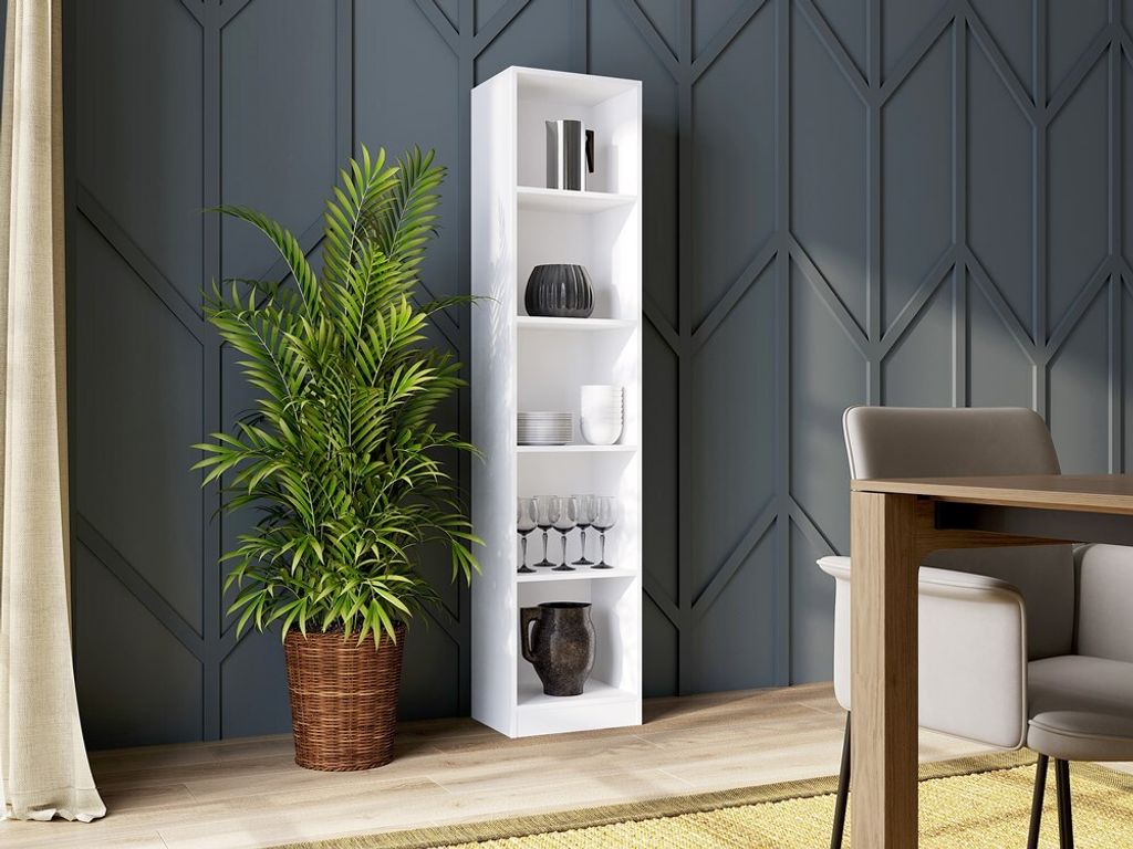 Bücherregal Aktenregal Standregal Raumteiler weiß mit 5 offenen Fächern aus MDF Holz | Breite 40 cm