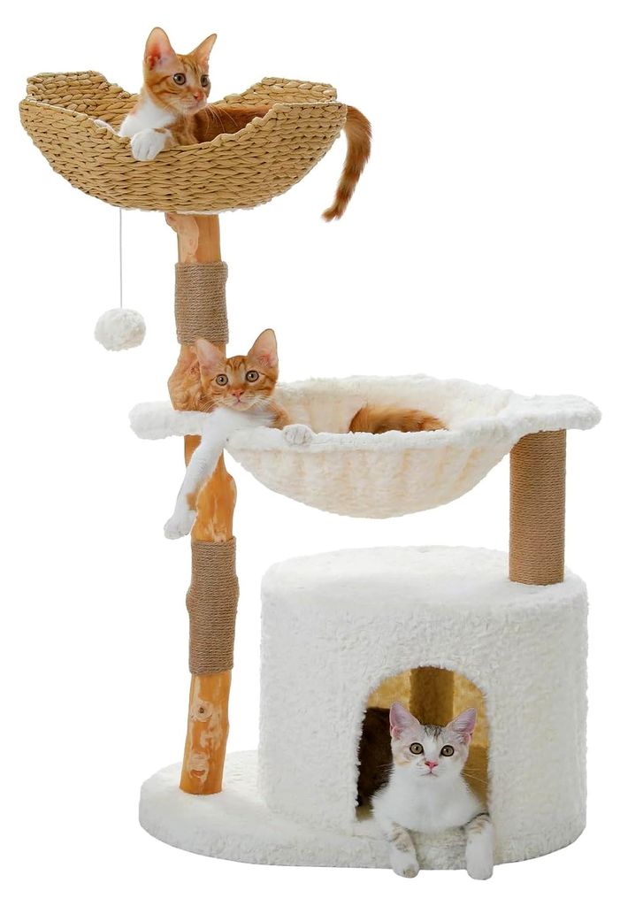 102 cm hoher moderner Kratzbaum für Katzen aller Lebensphasen, Kletterbaum mit großem Weidenkorb, geräumiger Höhle und 40 cm Hängematte, ästh...