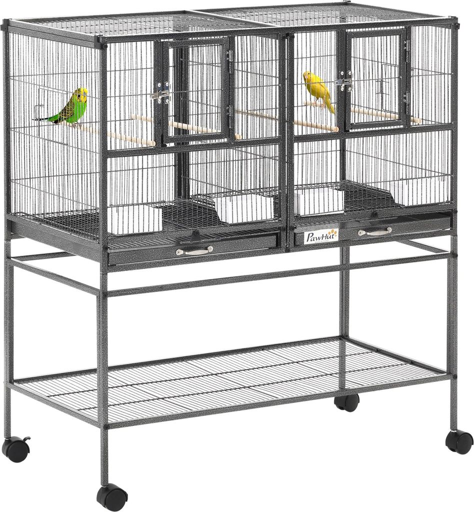 PawHut Cage à oiseaux avec séparation mangeoire et perchoir Image du produit 