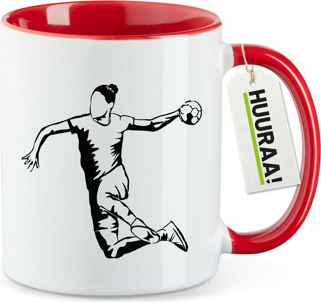 Huuraa Kaffeetasse Handball Silhouette 330ml Rot Keramik Kaffeebecher Geschenkidee