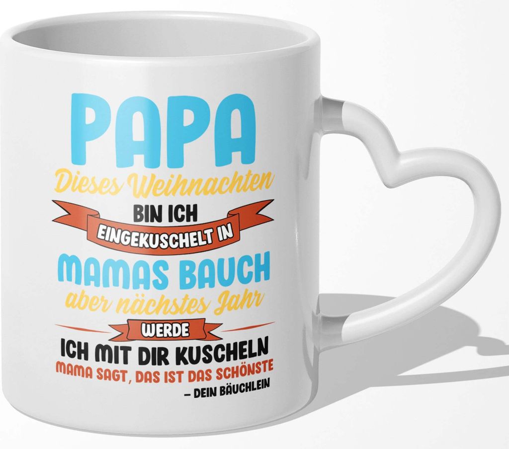 22Feels Weihnachten Schwangerschaft Geschenk Männer Du Wirst Papa Tasse Werdender Vater Weihnachten Dad To Be Baby Kaffeetasse (Herzhenkel Weiss)