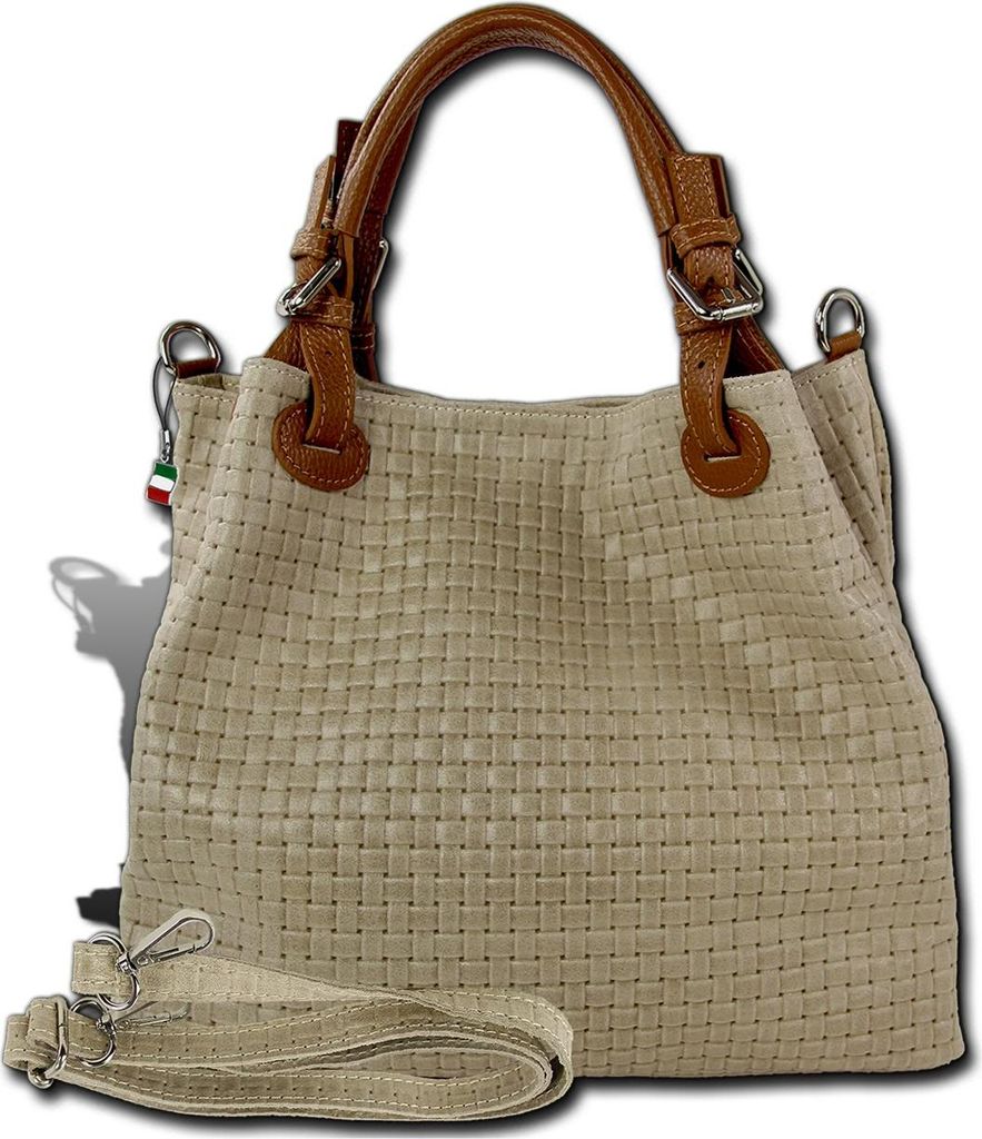 Florence Damen Handtasche Echtleder taupe Flechtmuster D2OTF164I