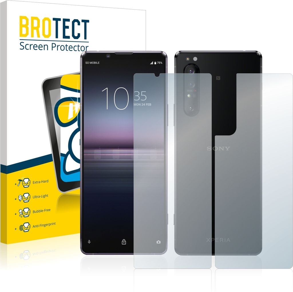 BROTECT Schutzglas für Sony Xperia 1 II (Display+Rückseite) Schutzfolie Panzer Folie Glas Display Schutz klar