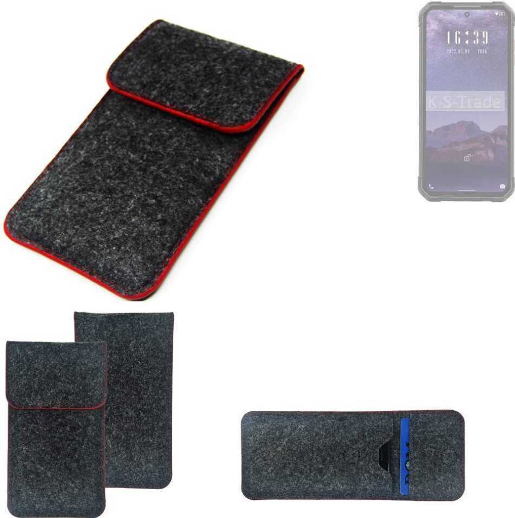 K-S-Trade Handy Schutz Hülle kompatibel mit iiiF150 B2 Pro Schutzhülle Handyhülle Filztasche Pouch Tasche Case Sleeve Filzhülle dunkelgrau roter