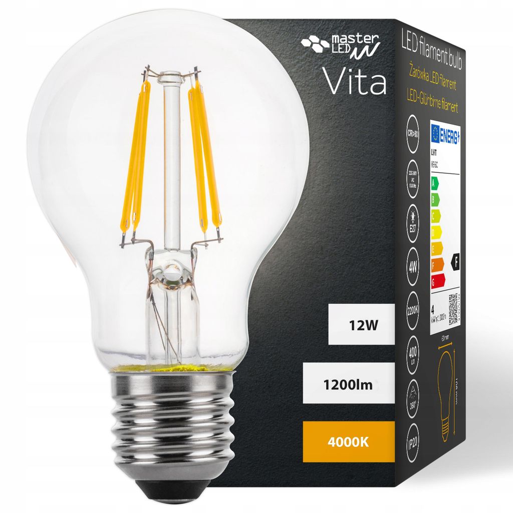 MasterLED LED Leuchtmittel - Sockel E27 A60 - 4000 K Neutralweiß - 1200 lm - 12 W - Klarglas - led e27 4000k - leuchtmittel e27