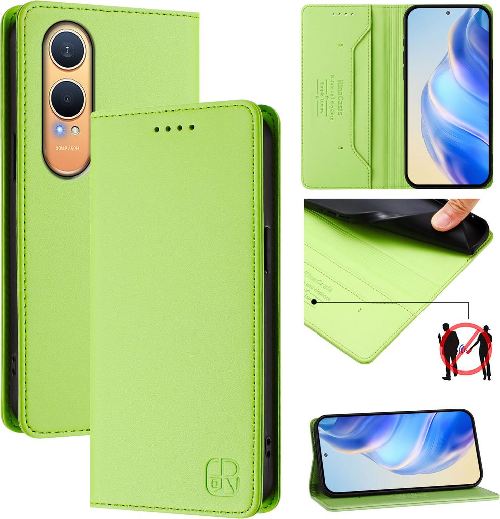 Lederhülle für OnePlus Nord CE4 Lite Hülle Flip Brieftasche Kartenfächern Ständer Schutzhülle Grün
