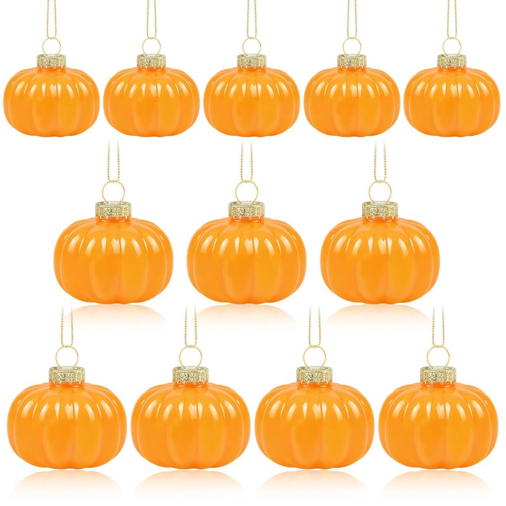 Gläserne Kürbis-Hängedekoration, 12 Stück, Herbstdeko