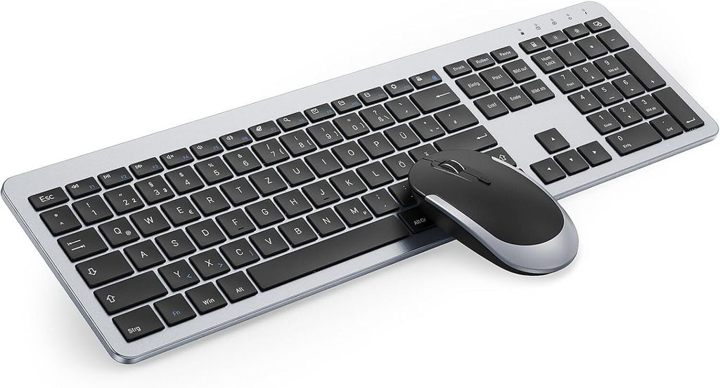 Tastatur Maus Set Kabellos, Ultra-Dünne Wiederaufladbare, Ergonomische mit Silikon Staubschutz für PC/Laptop/Smart TV, QWERTZ Layout
