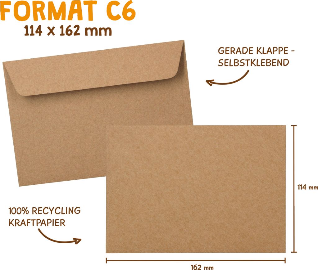 Briefumschlag C6 Recycling Kraftpapier selbstklebend ohne Produktbild 3