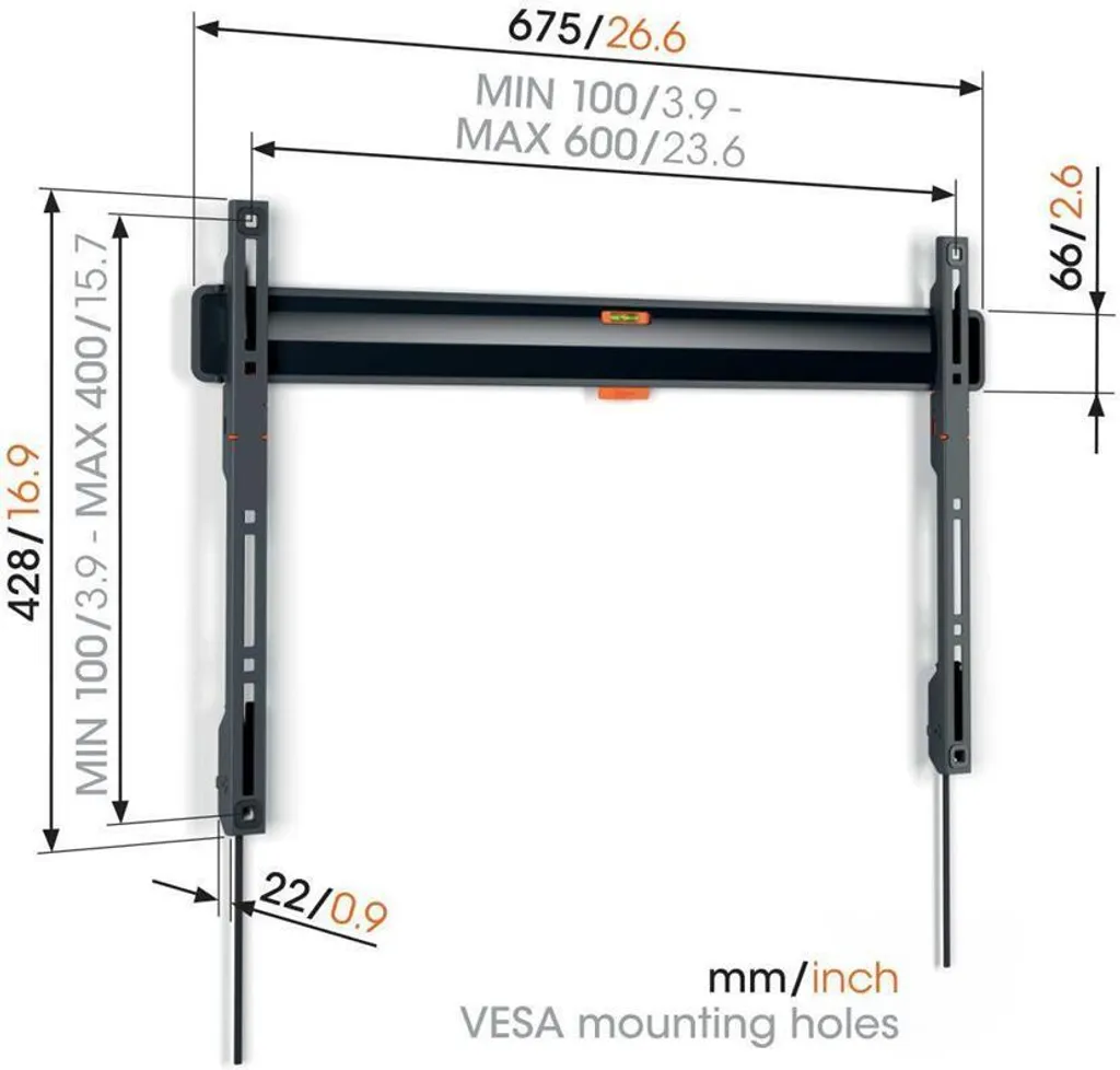 Support Mural TV Fixe pour Salon VOGEL'S TVM 3605 Noir Spécial TV XXL