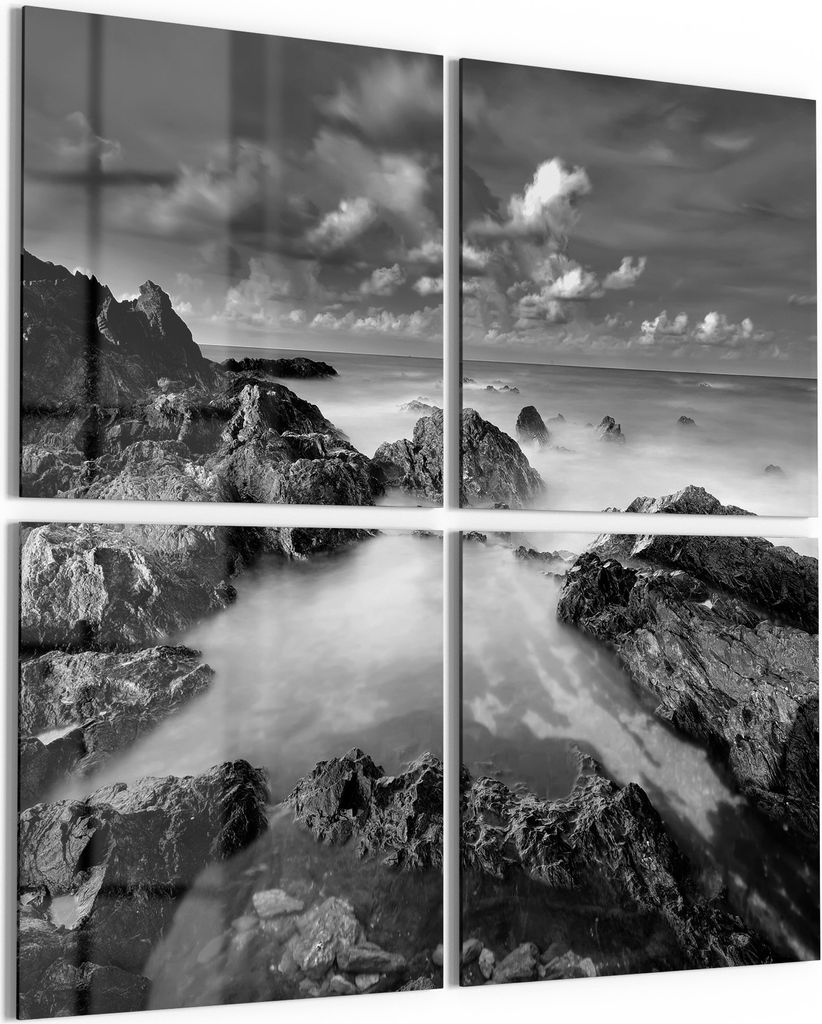 DEQORI Glasbild Echtglas 4x50x50 cm 'Küstennebelgeflüster' Wandbilder XXL groß