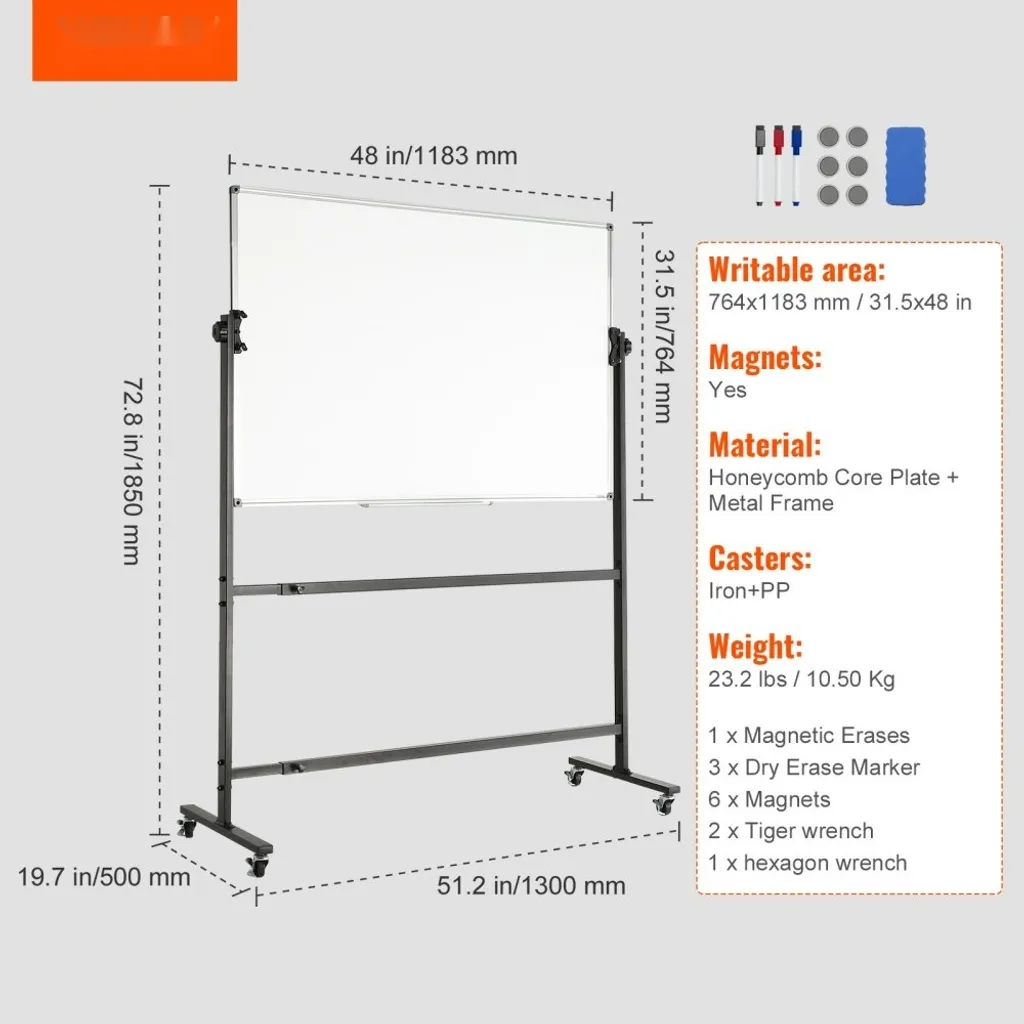 Tableau Blanc Pivotant 360° - Hauteur Réglable et Surface Aimantée - 7
