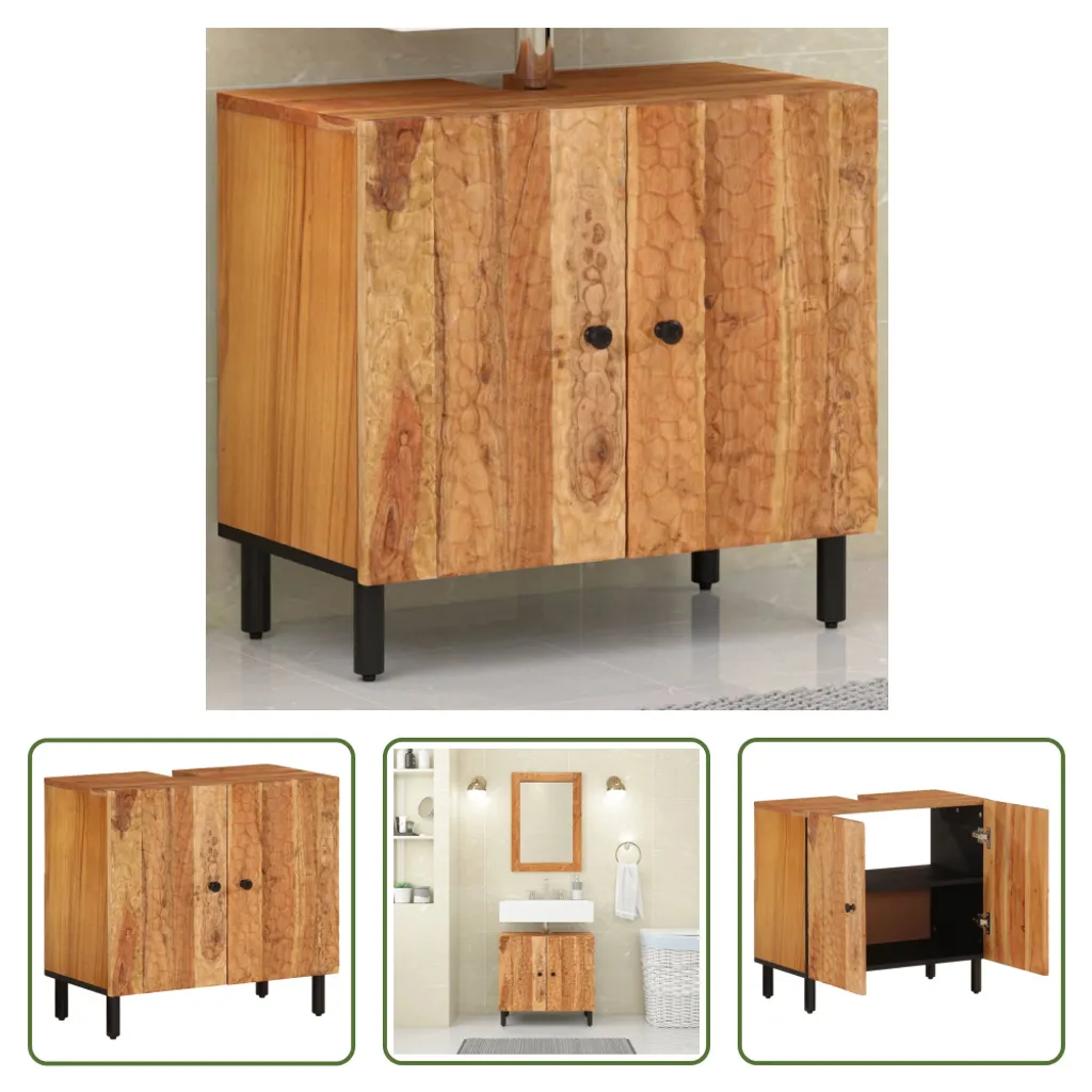 Cache-siphon et meuble sous-lavabo acacia : solution gain de place