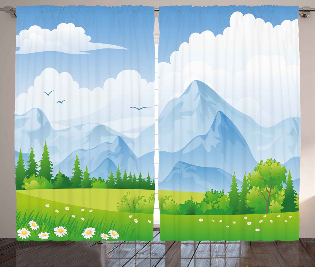 ABAKUHAUS Natur Rustikaler Gardine, Sommer-Wiese mit Gänseblümchen, Schlafzimmer Kräuselband Vorhang mit Schlaufen und Haken, 280 x 245 cm, Lind...