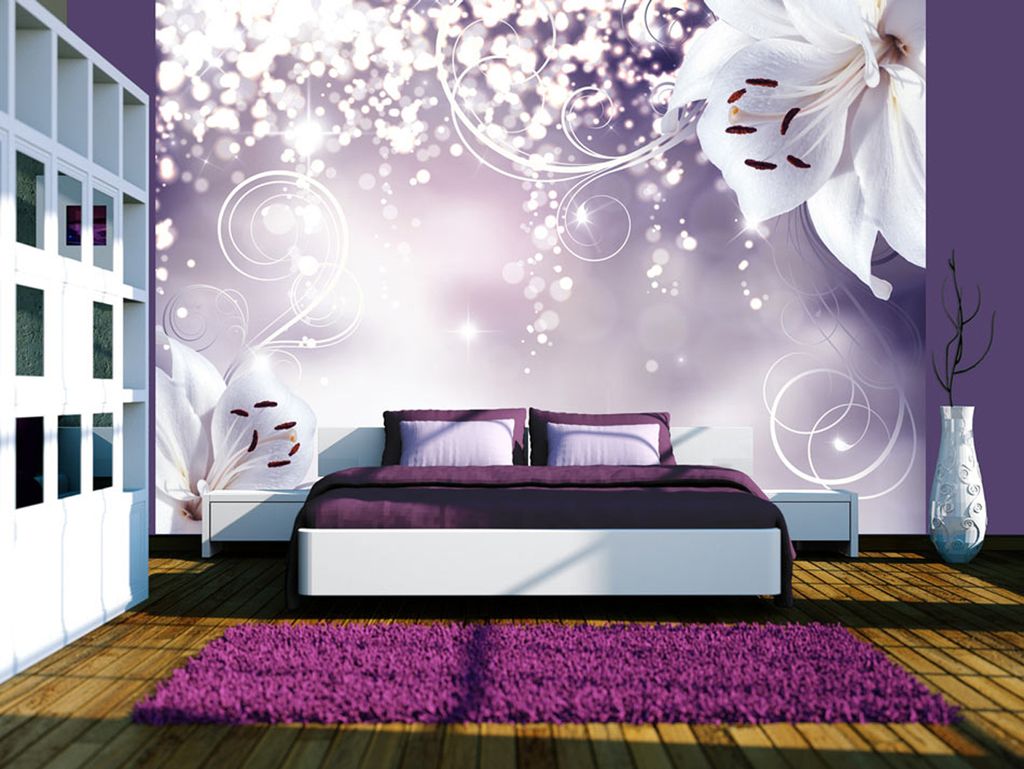 Vlies Fototapete Blumen 400x280 cm Tapeten Wandtapete XXL Lilien Lila Abstrakt Ornament Bokeh b-A-0012-a-d