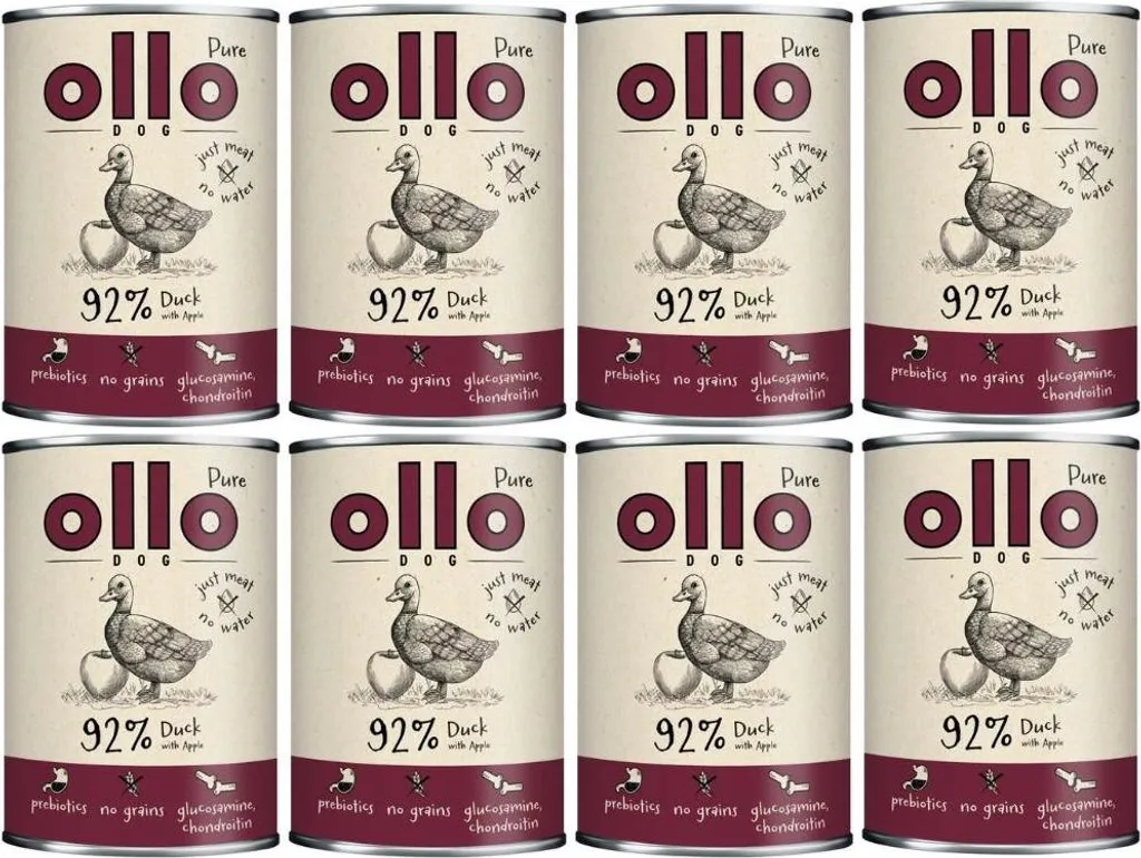 Repas complet pour chien sensible Ollo Pure Canard Pommes 8 boîtes