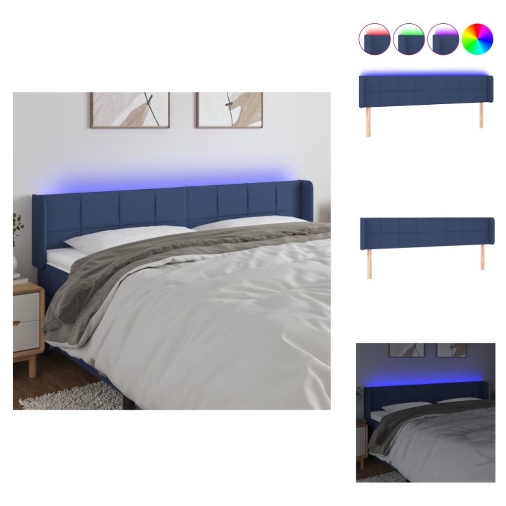 vidaXL LED Kopfteil Blau 203x16x78/88 cm Stoff - Kopf- & Fußenden