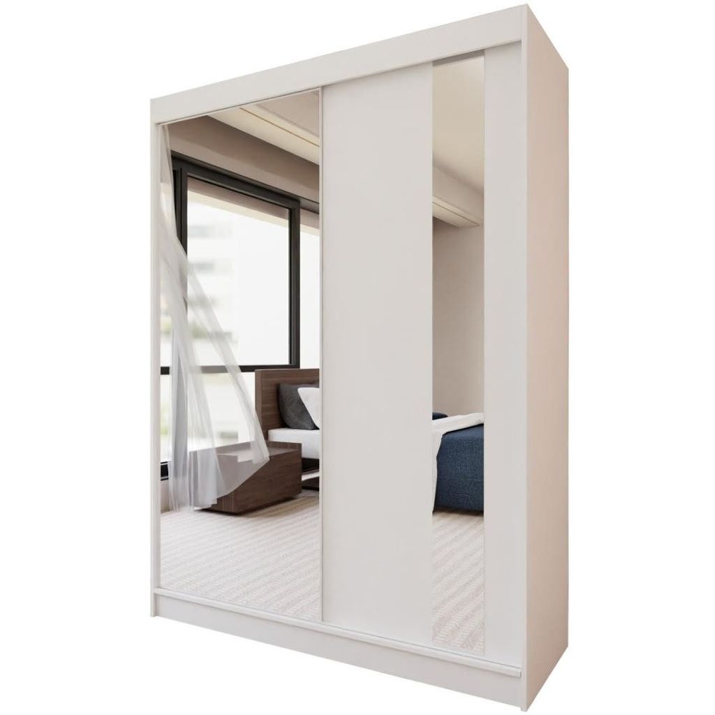 Schwebetürenschrank GAJA 150cm - modernes 2-türig Schrank mit Spiegel (Weiß)