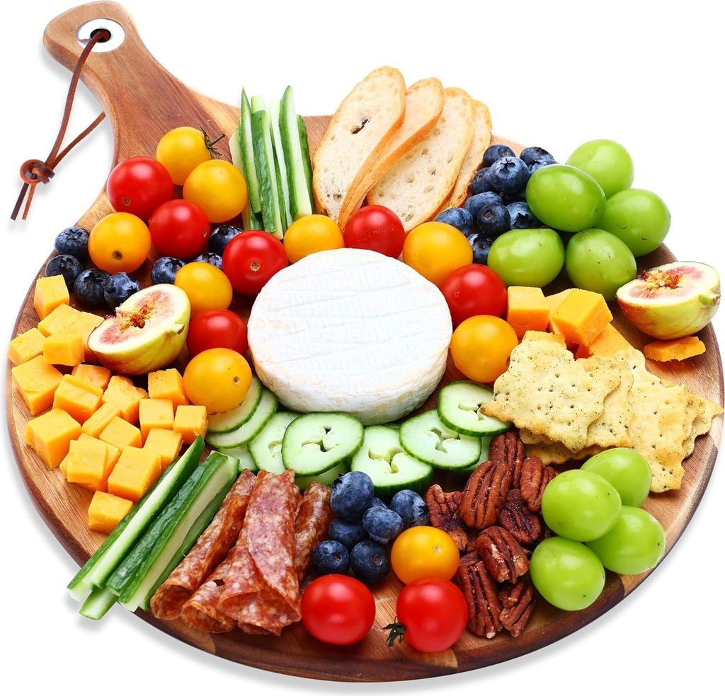 Käseplatte aus Akazienholz - Charcuterie- und Aperitifplatte mit Griff für Geburtstags-, Weihnachts-, Hochzeits- und Muttertagsgeschenke - 31 cm ...