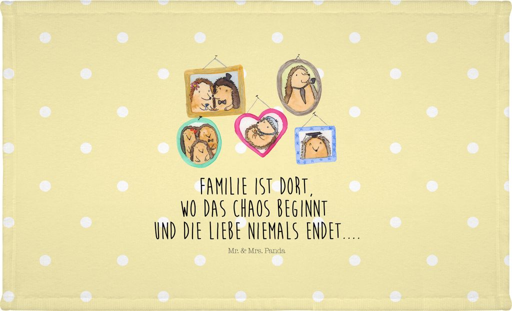 Mr. & Mrs. Panda Handtuch Igel Familie - Gelb Pastell - Geschenk, 50x100, Bilder, Liebe, Flauschtuch, Frotteehandtuch, Muttertag, Mama, kleines, Sc...