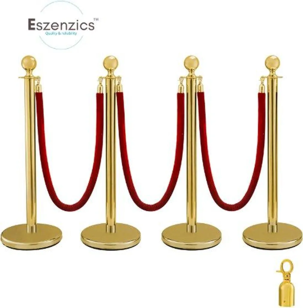 Poteau de guidage acier or 96 cm stable avec sangle soie lot de 4 pièces