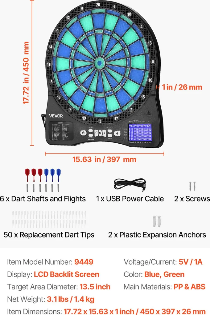 Tableau de fléchettes électronique LED VEVOR avec score de cricket LCD - 7