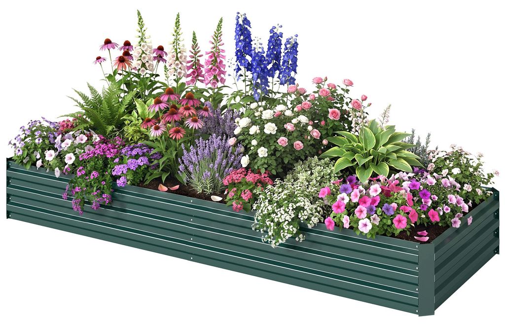 Verhoogde plantenbak van staal, 241 x 90,5 x 30 cm. Productafbeelding 