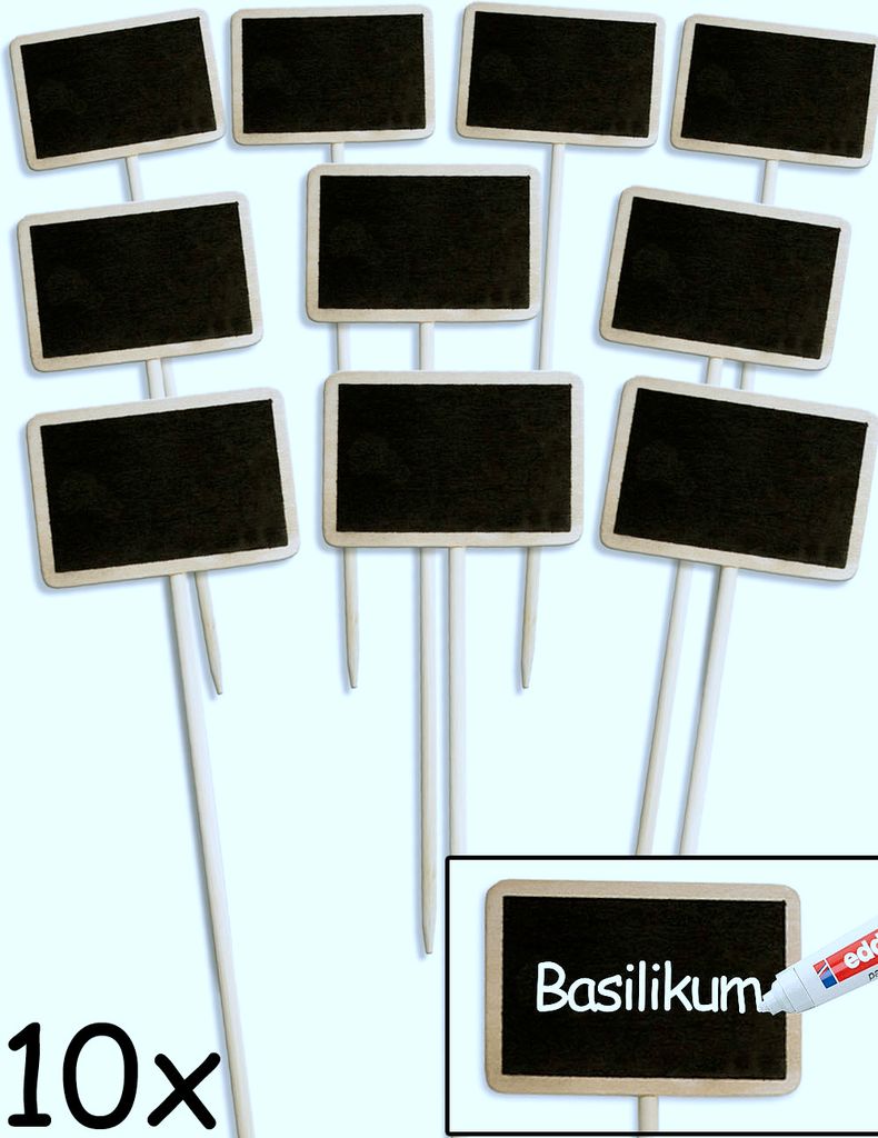 HOMETOOLS.EU - 10x Klassische Holz Pflanz-Schilder | Beet Balkon Kräuter-Garten Blumen-Kübel | Landhaus | beschreibbar, 25cm, 10er Set