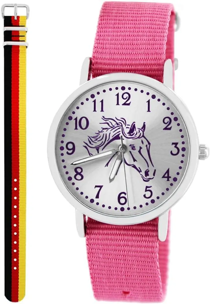 Set Orologio Bambina Cavallo Rosa + 2 Cinturini - Imparare l'Ora
