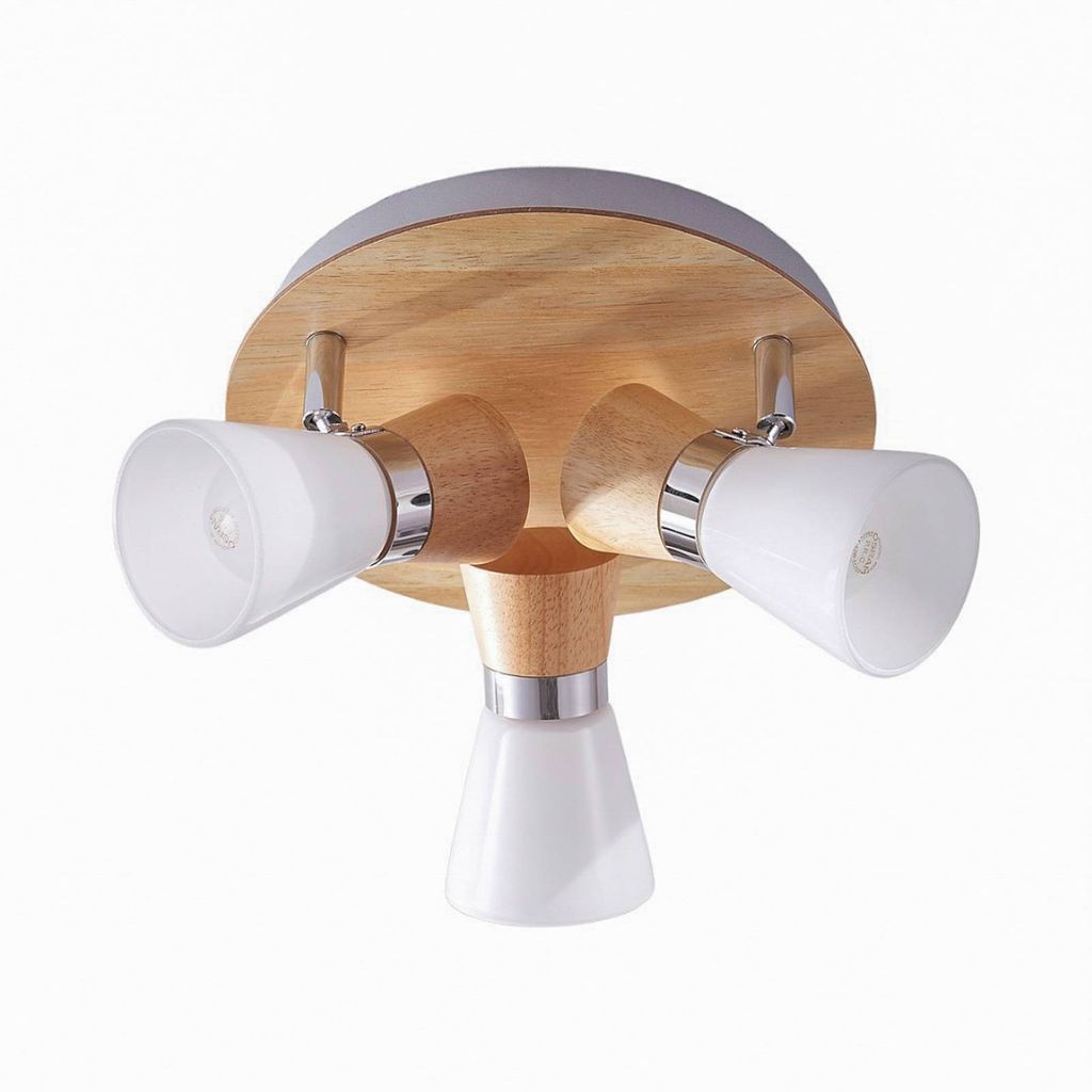 Lindby Deckenlampe Vivica, Ø 26 cm, chrom/Holz, 3-flammig